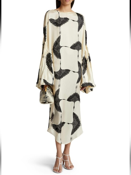 KHAITE Dresses & Skirts - KHAITE Zelma Black & Cream Crane Print Dress
